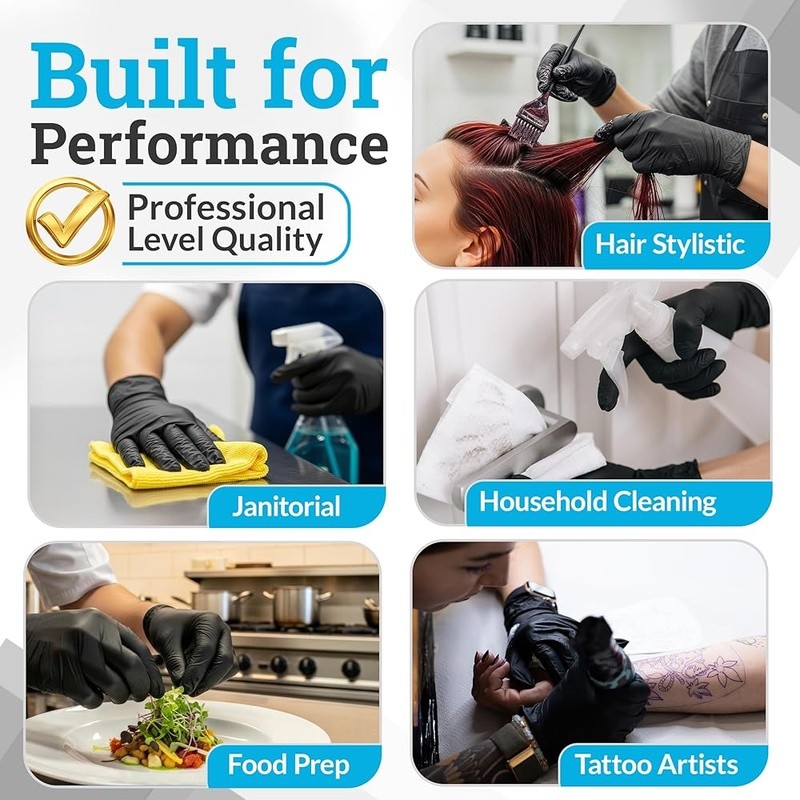 Nitrile Disposable Gloves Black Powder Latex Free Grip Kitchen BBQ Mechanic Pack