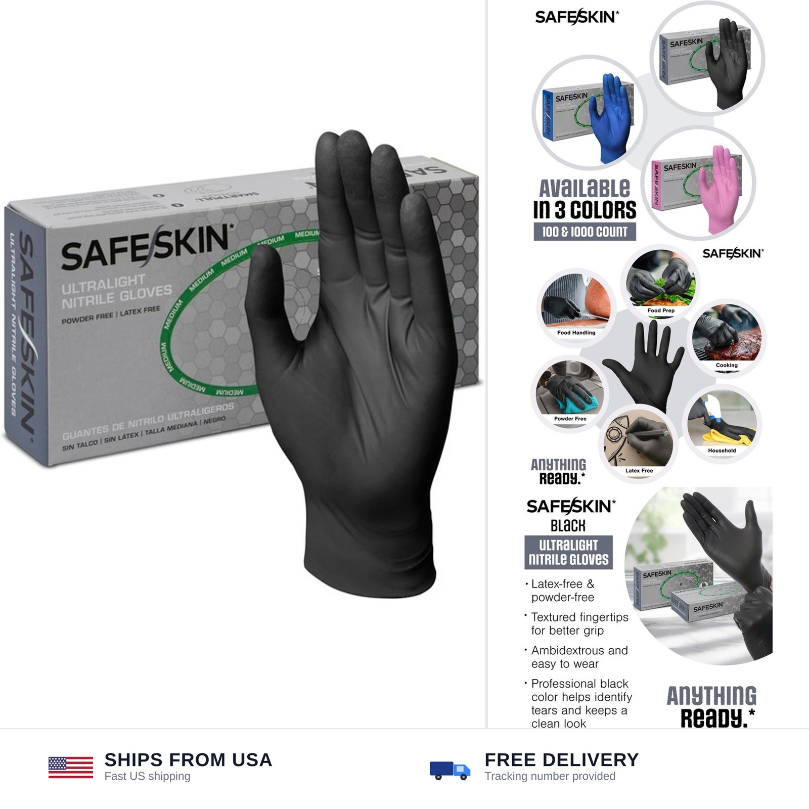 SAFESKIN Ultralight Disposable Nitrile Gloves – 2.0 Mil – Powder Free, Latex …