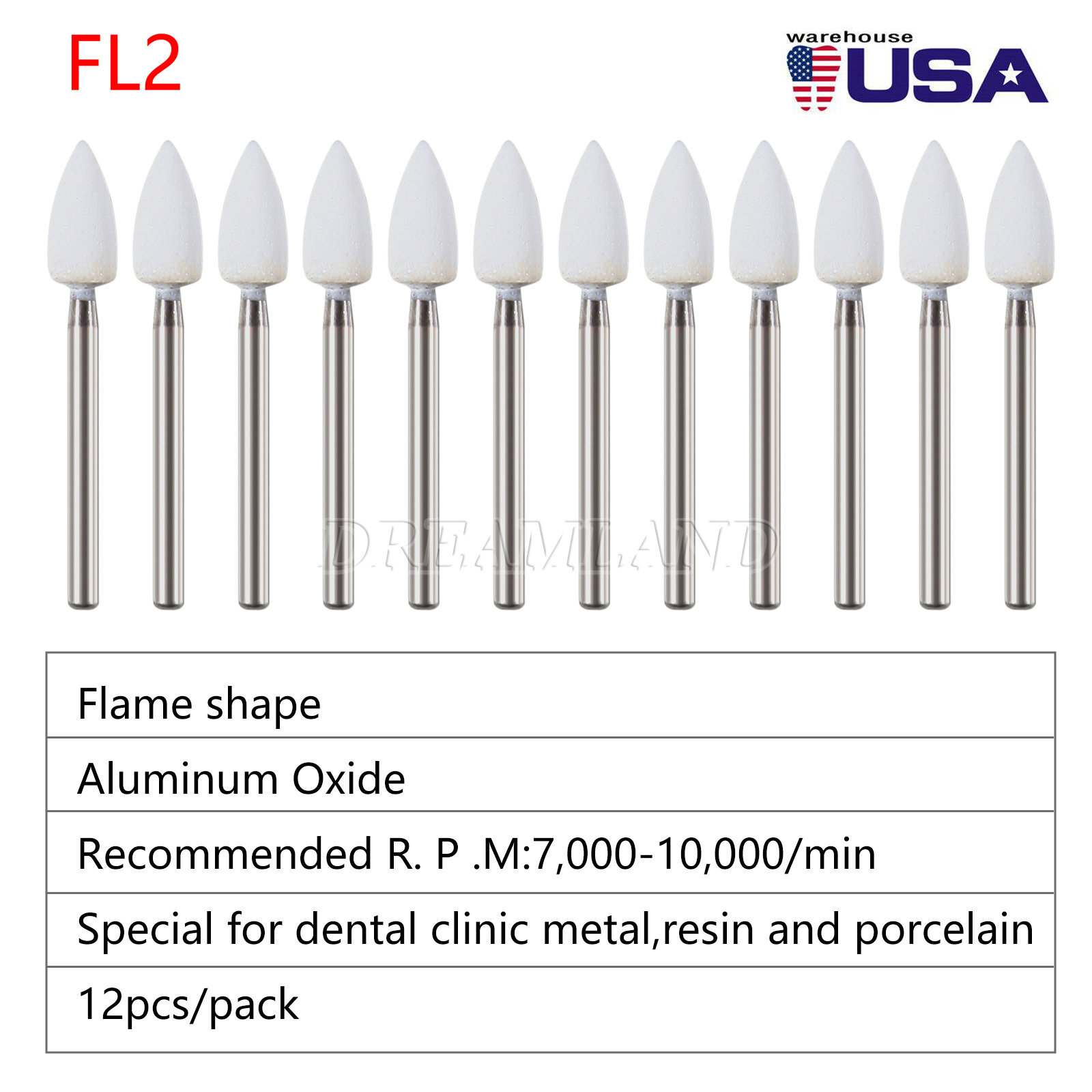 Dental White Polishing Stone FG Burs Flame Cone Shape Burs Drills Arkansas Stone