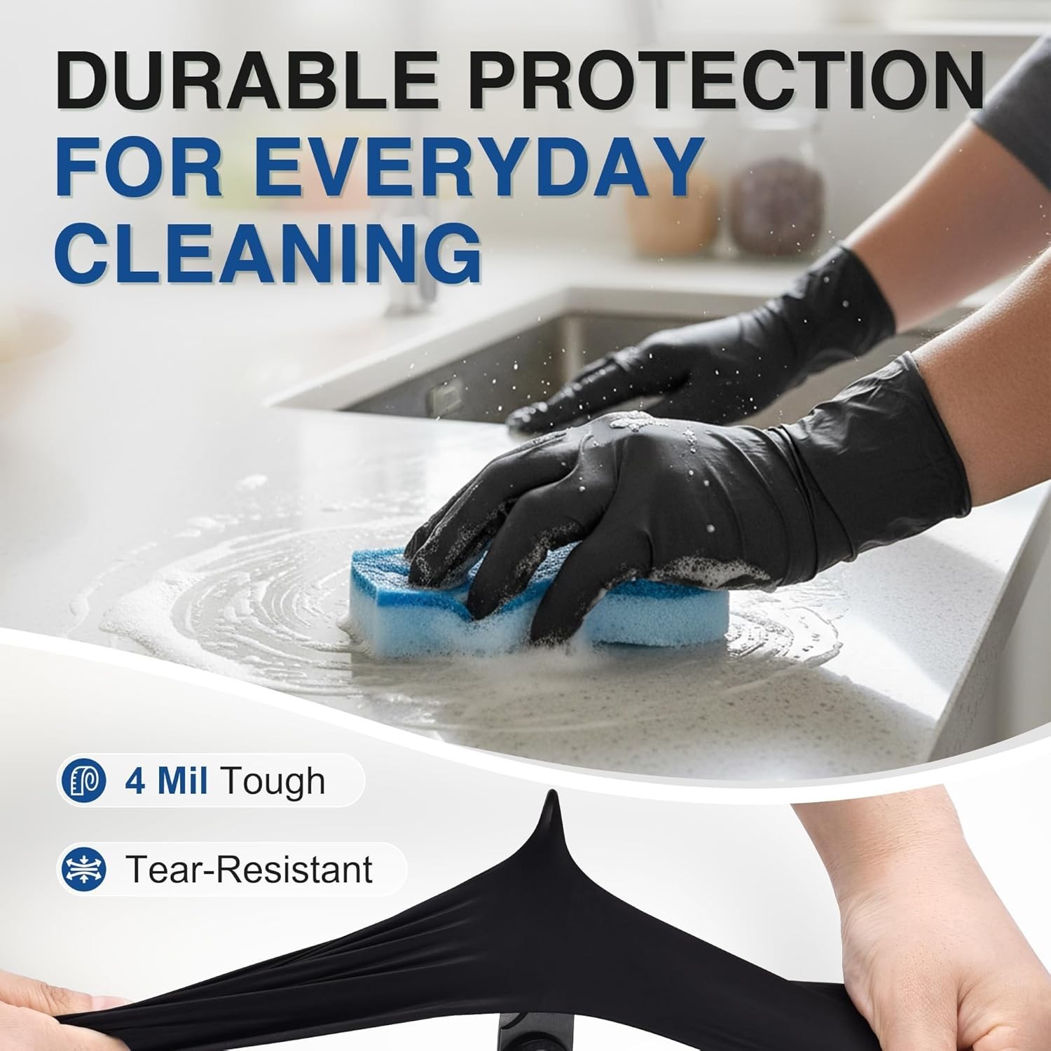 Versatile 4 Mil Nitrile Gloves – Latex-Free, Black, Ideal for Cooking & Cleaning