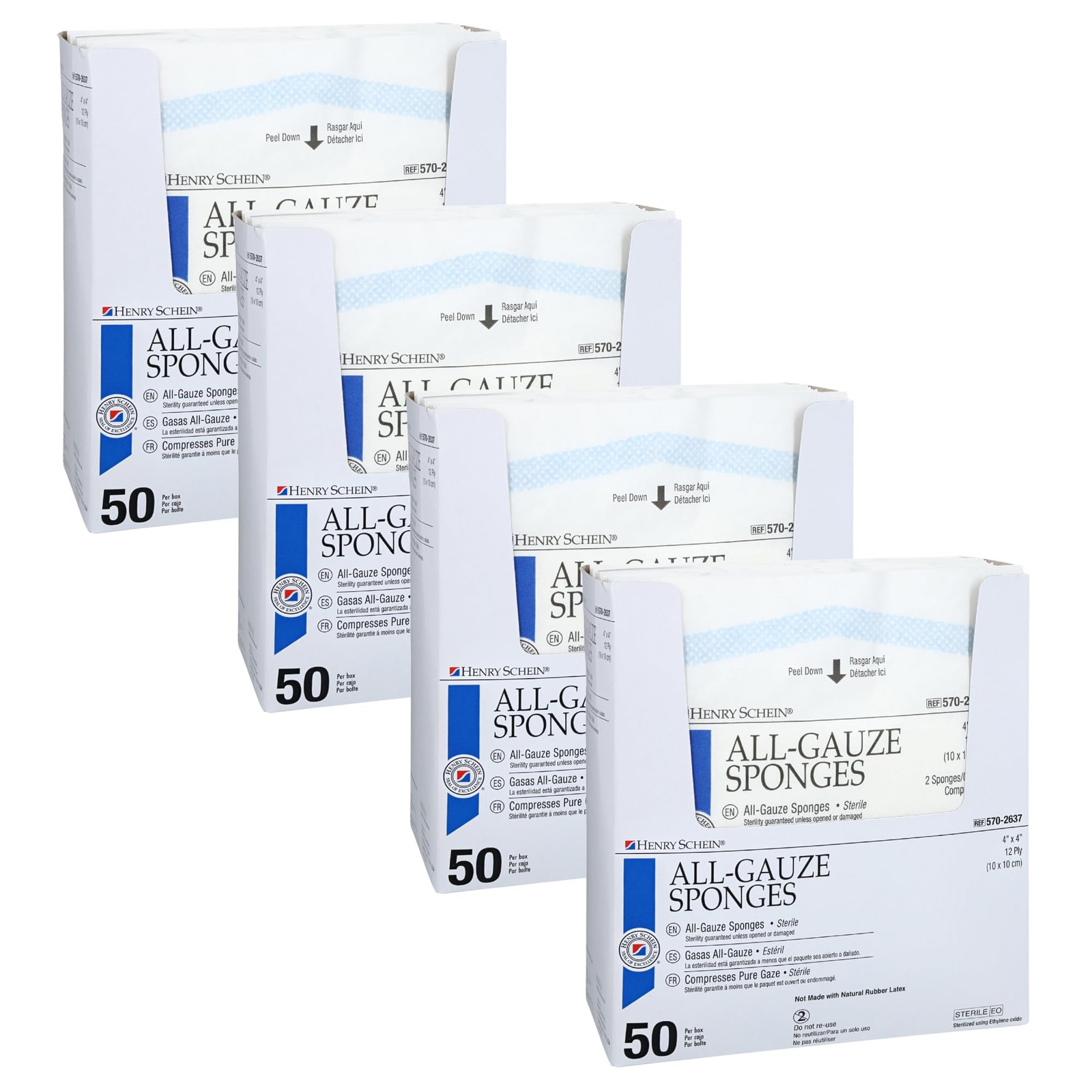 Henry Schein Premium 100% Cotton All-Gauze Sponge 4×4 12 Ply Pack of 4, White