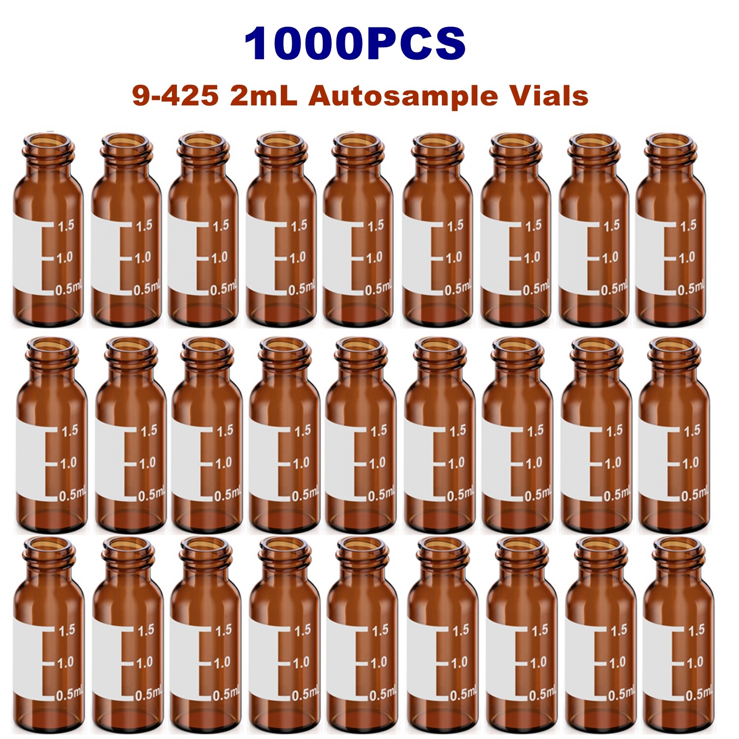 1000pcs 2ml AutoSampler Vials Amber Glass Bottles Screw Top 9-425 Sample Tubes