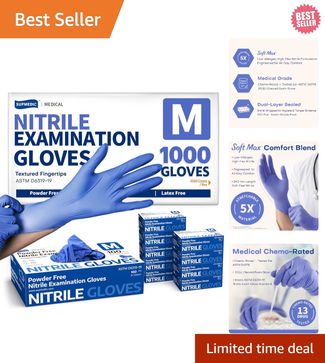 Versatile Nitrile Exam Gloves 1000 Ct – Waterproof, Ambidextrous & Optimal Grip