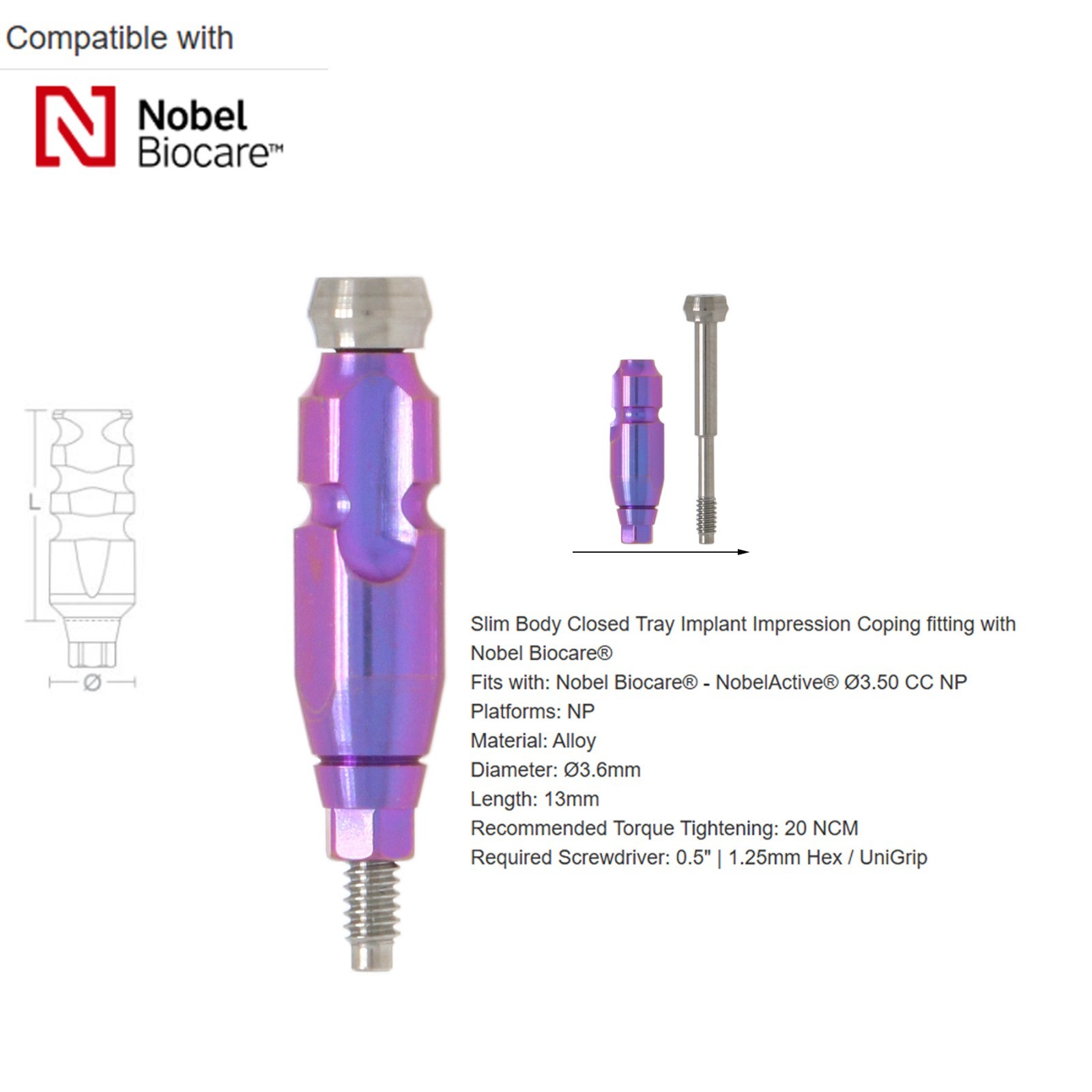 US NobelActive NP RP Open/Closed Tray Transfer Impression Coping Nobel Biocare