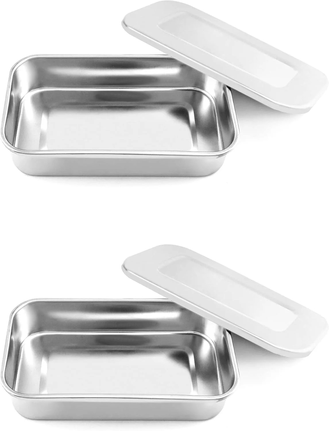 2 Pack 8in Stainless Steel Instrument Trays with Lids Square Sterilization Box