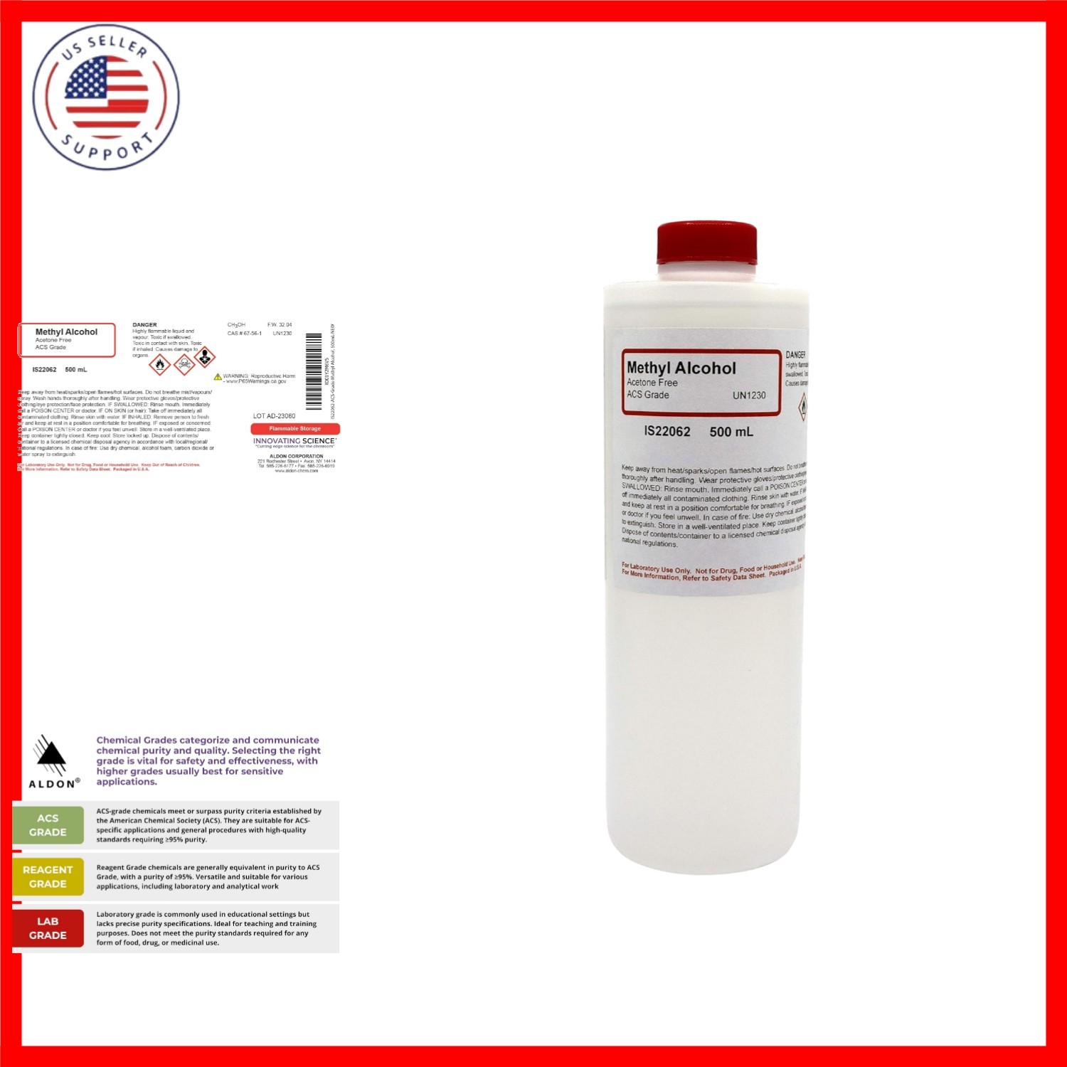 Methyl Alcohol ACS Grade, 500mL 16.9 oz – Methanol Alcohol – The Curated Chem…