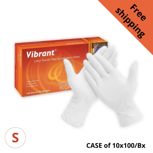 Aurelia Vibrant Latex Gloves: SMALL, CASE of 10×100/Bx. Powder-Free