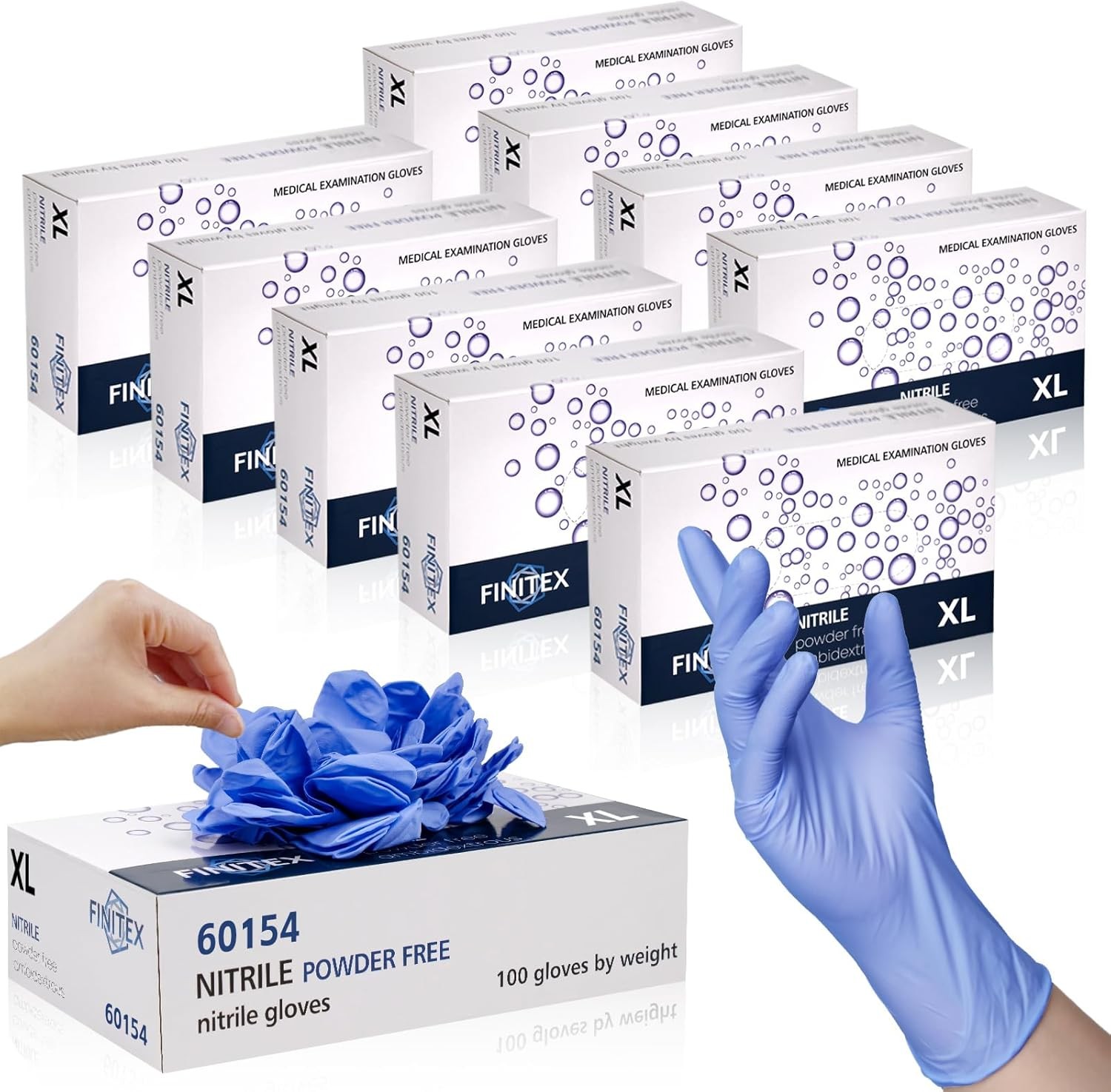 FINITEX Ice Blue Nitrile Exam Gloves Powder-free 1000 PCS