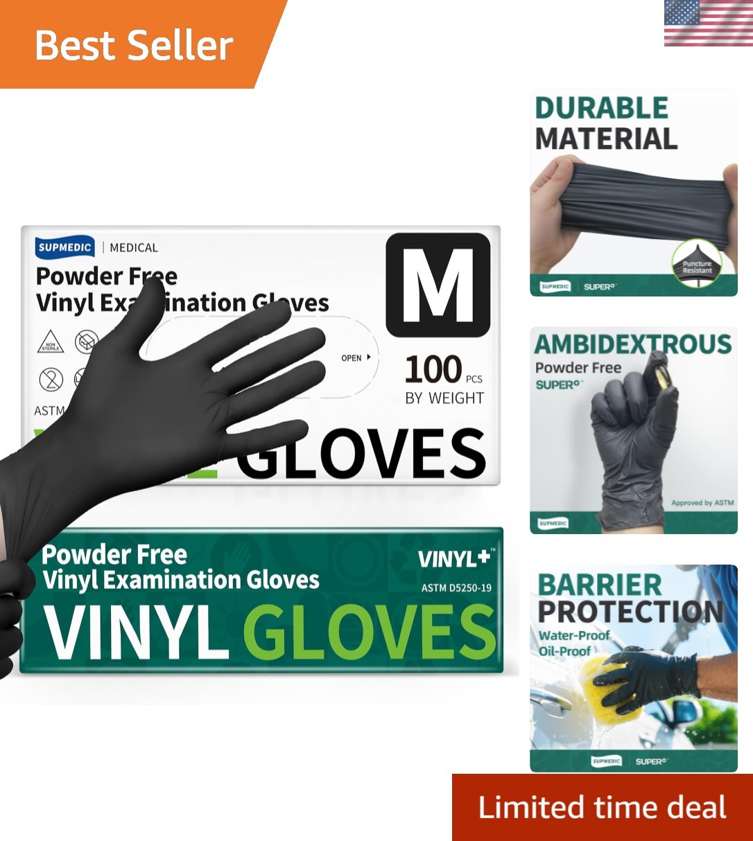 Vinyl Disposable Exam Gloves, Black 4Mil Powder-Free Latex-Free Medical Food …