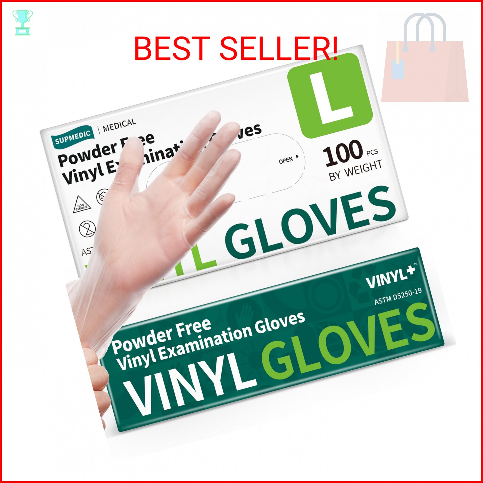 Supmedic Vinyl Disposable Exam Gloves, Clear 4 Mil Powder-Free Latex-Free Medica