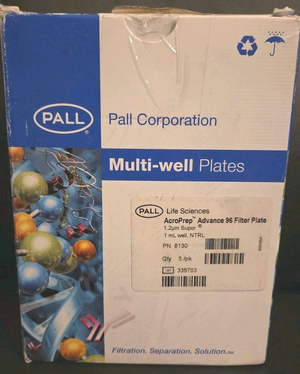 Pall Life Sciences PN 8130 AcroPrep Advance 96 Filter Plate 1.2 um 1mL Well 5PK
