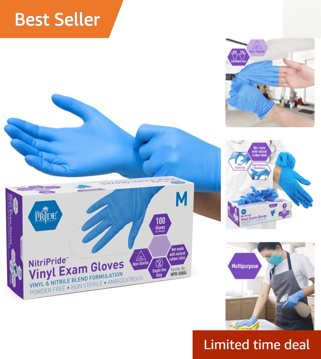 100 Medium Nitrile-Vinyl Blend Gloves – Powder & Latex-Free for Sensitive Skin