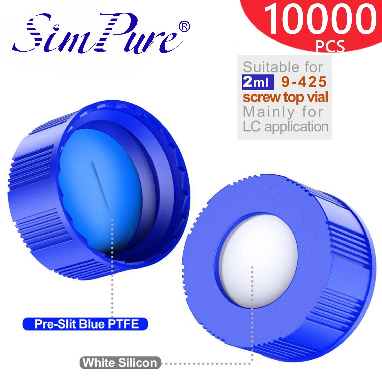 10000pcs 9mm Screw Caps Pre-Slit PTFE Septa Silicone for 9-425 1.5ml-2ml Vials