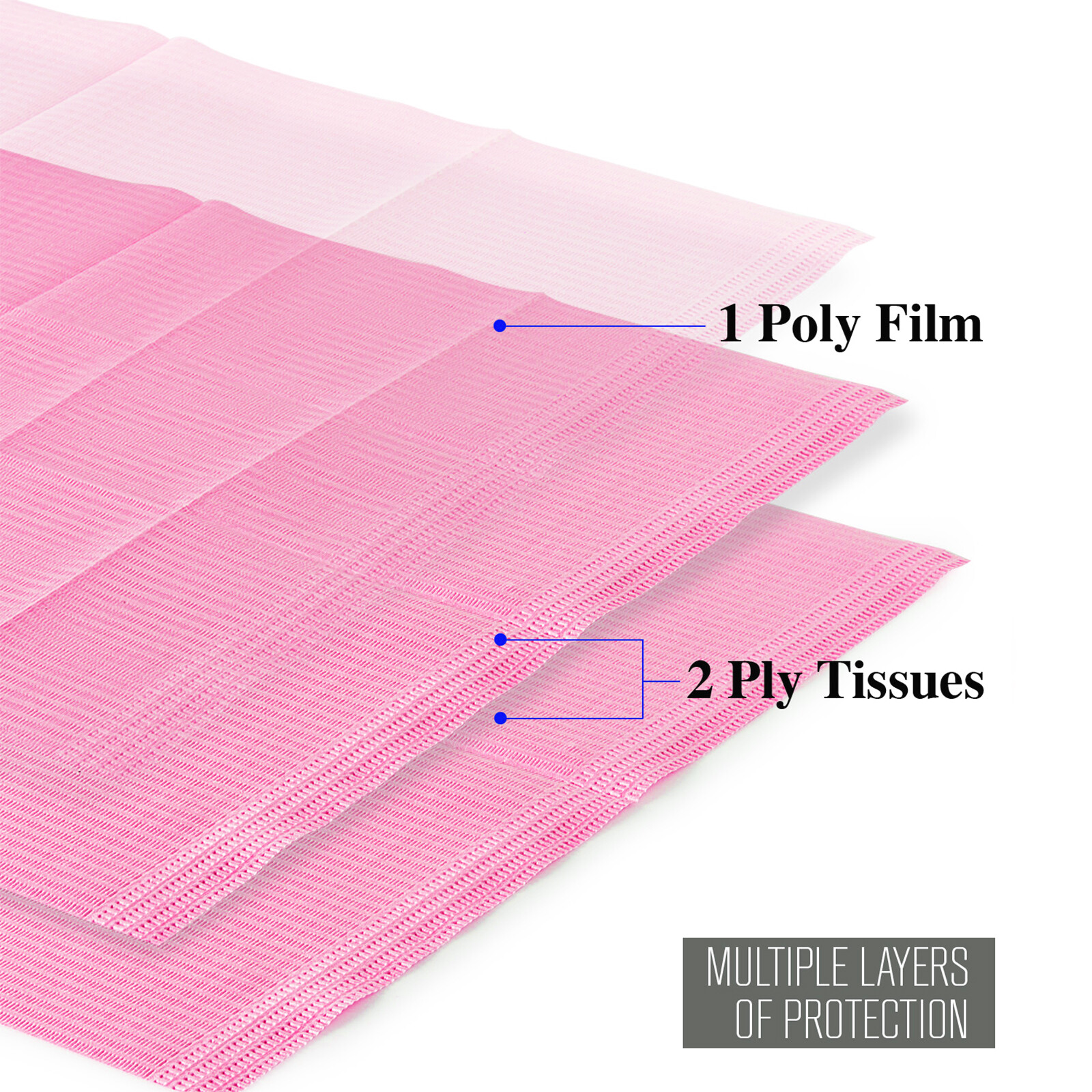 500pcs Pink Patient Bibs Towel For Dental Medical Tattoo use 3-Ply Disposable