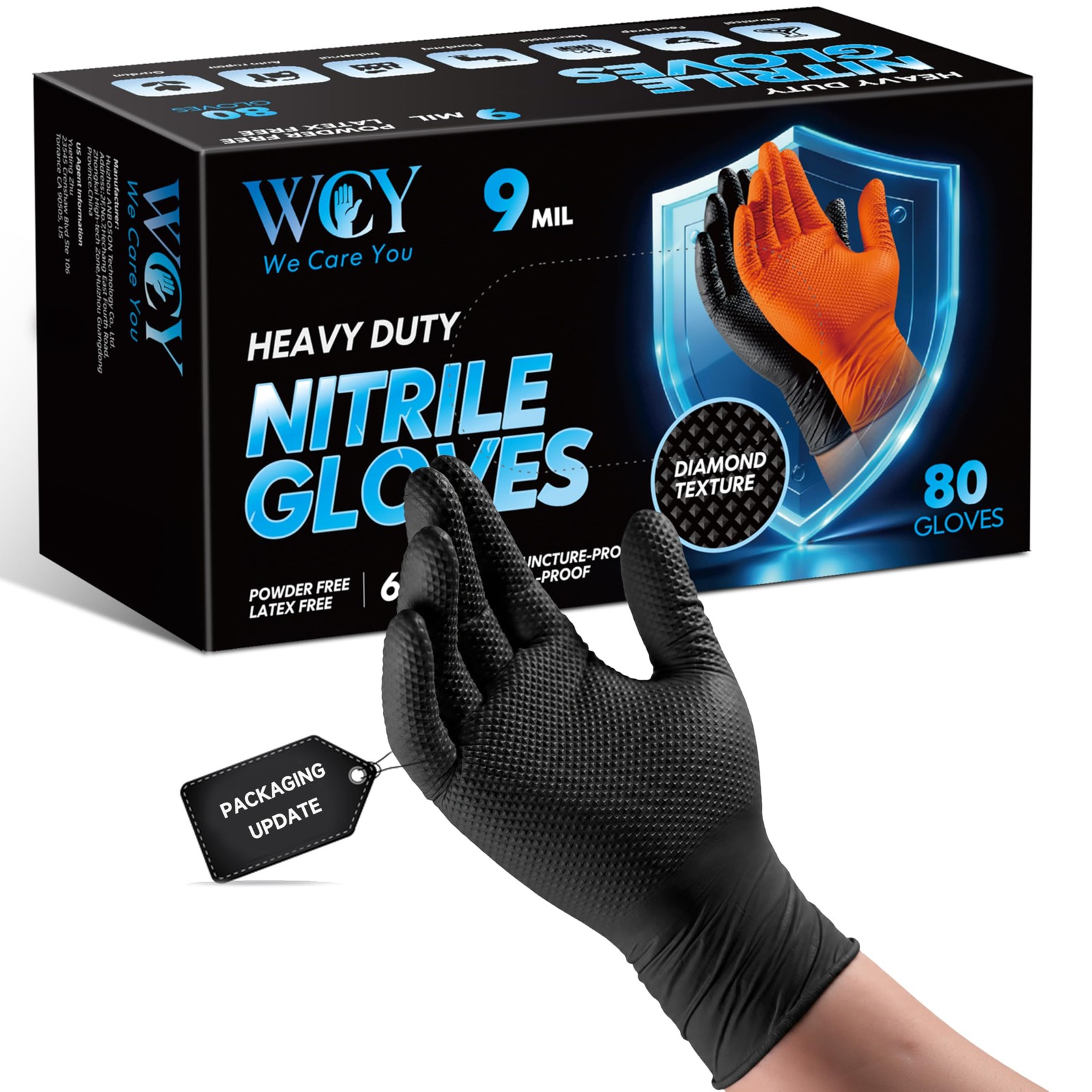 wcy 9mil Heavy Duty Disposable Nitrile Gloves, Black XLarge X-Large, Black-80