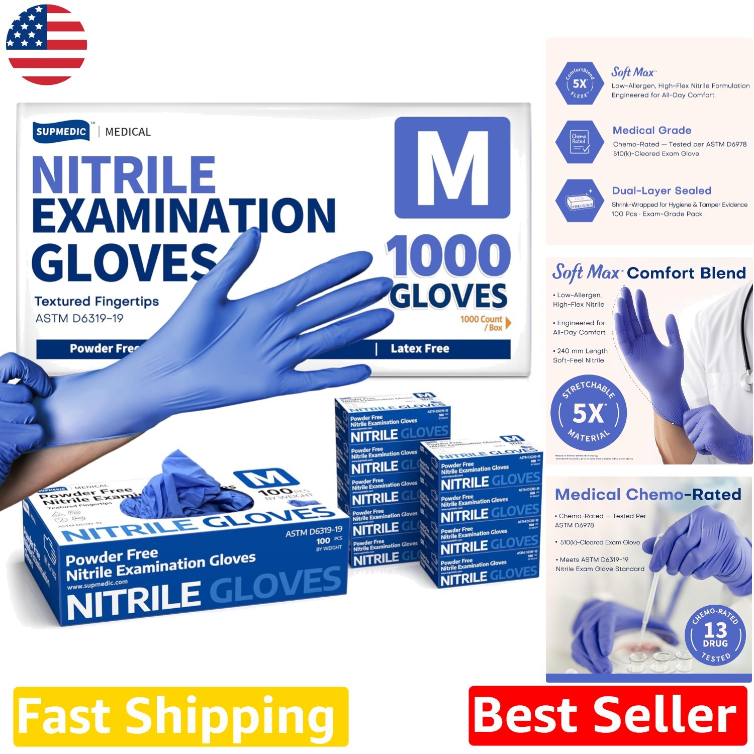 Medium Blue Iris Nitrile Gloves 1000 Ct – Allergy-Free, Chemical Resistant, H…