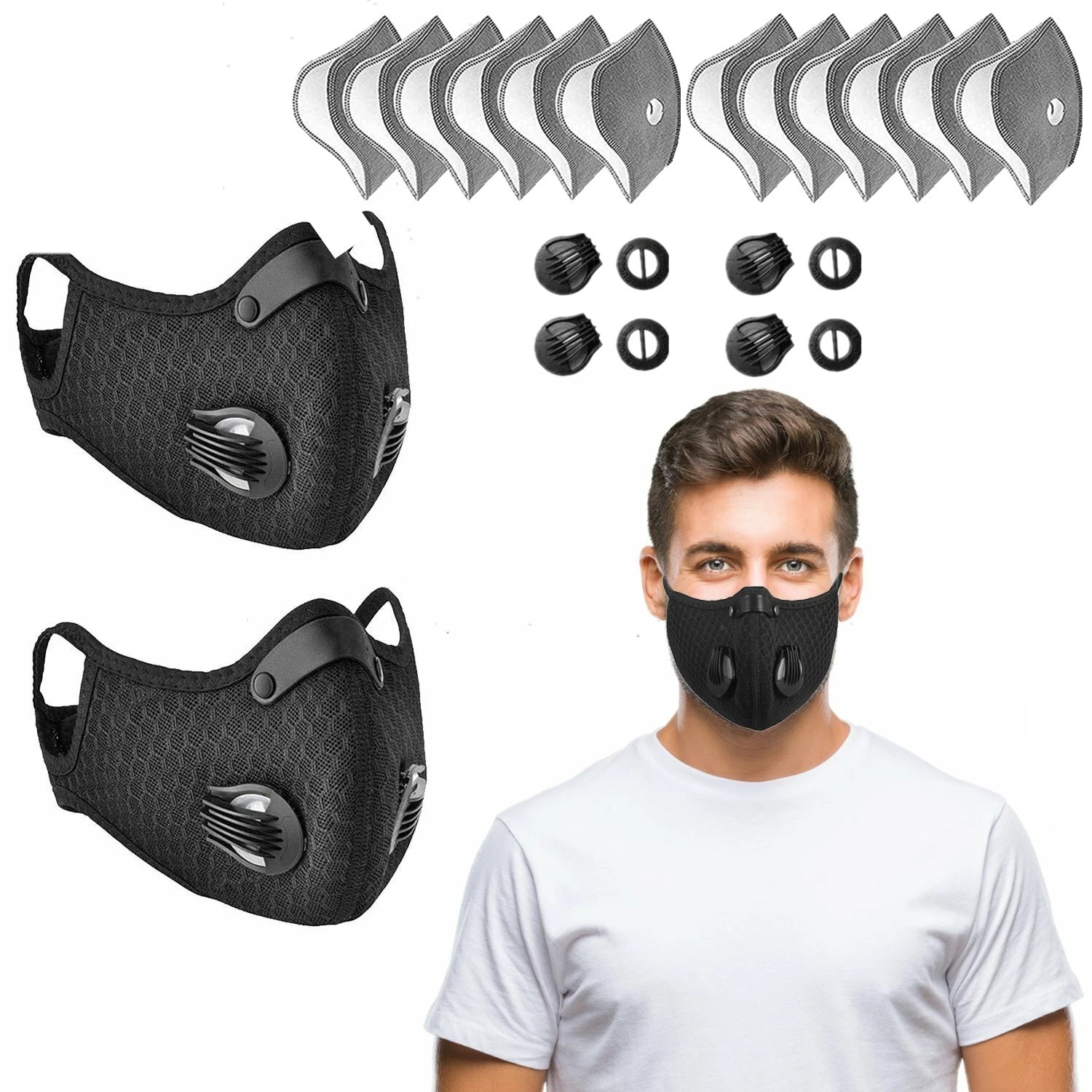 2x Half Face Cover Mask Respirator Filters Anti Air Pollution Reusable Facepiece