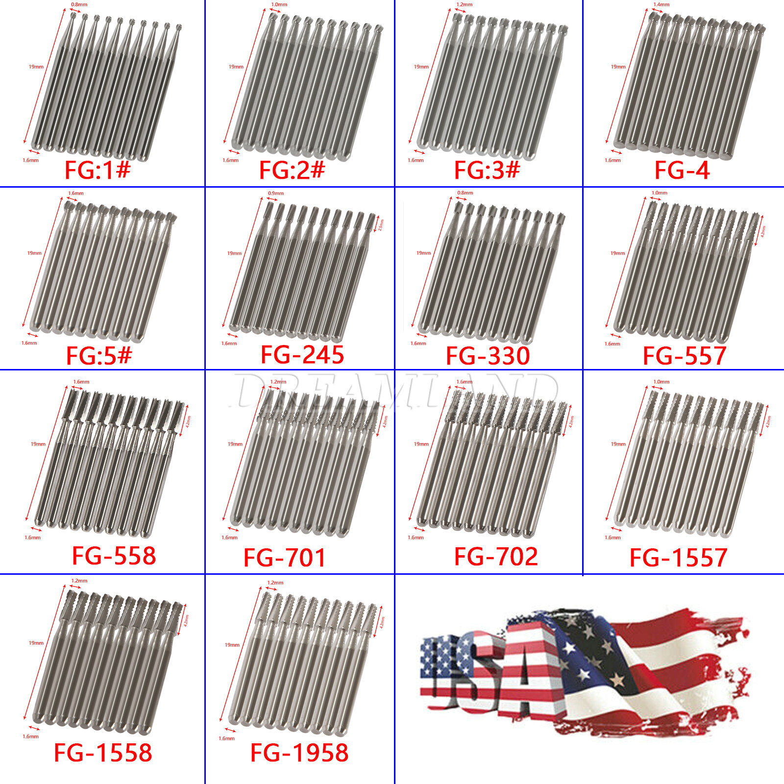 Dental Tungsten Carbide Burs Trimming & Finishing &Polishing FG Round High Speed