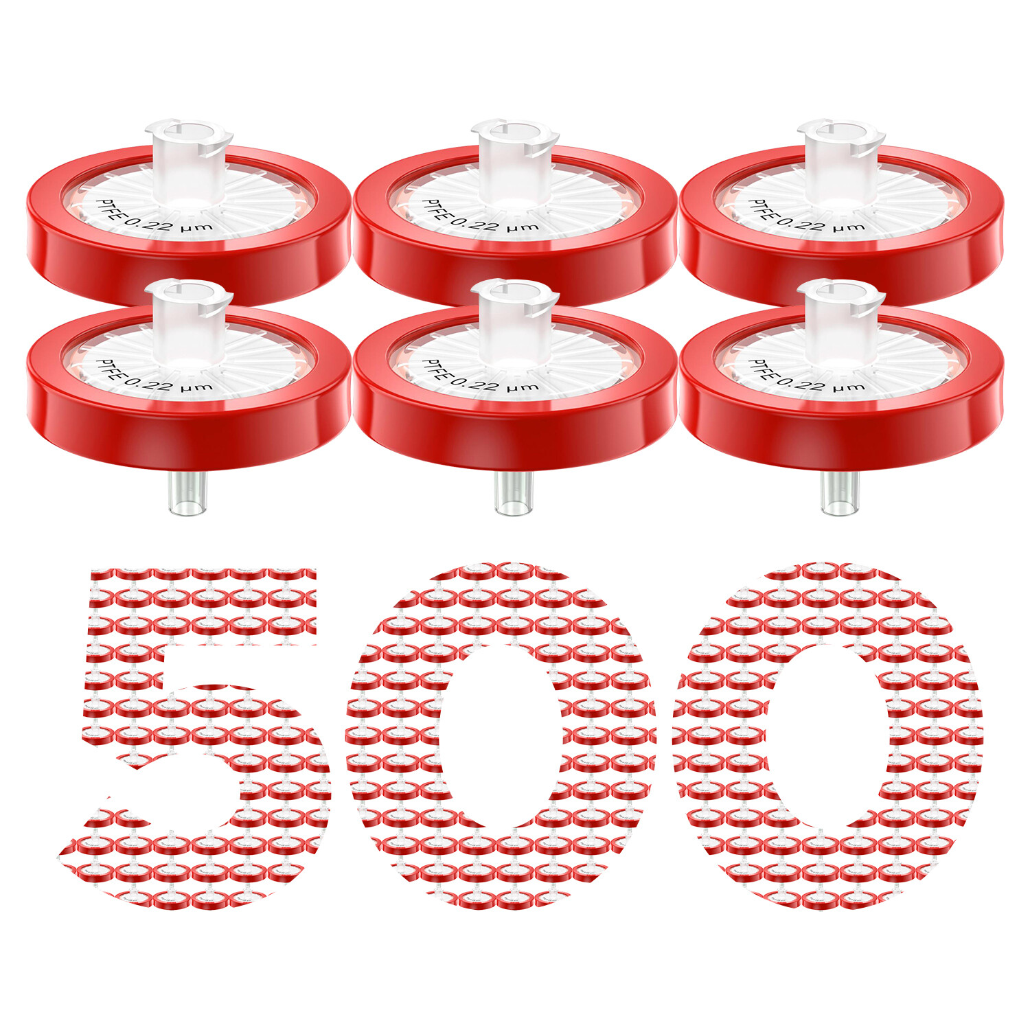 500PCS Lab PTFE Membrane Syringe Filter 0.22 m 25mm Hydrophobic High Purity HPLC