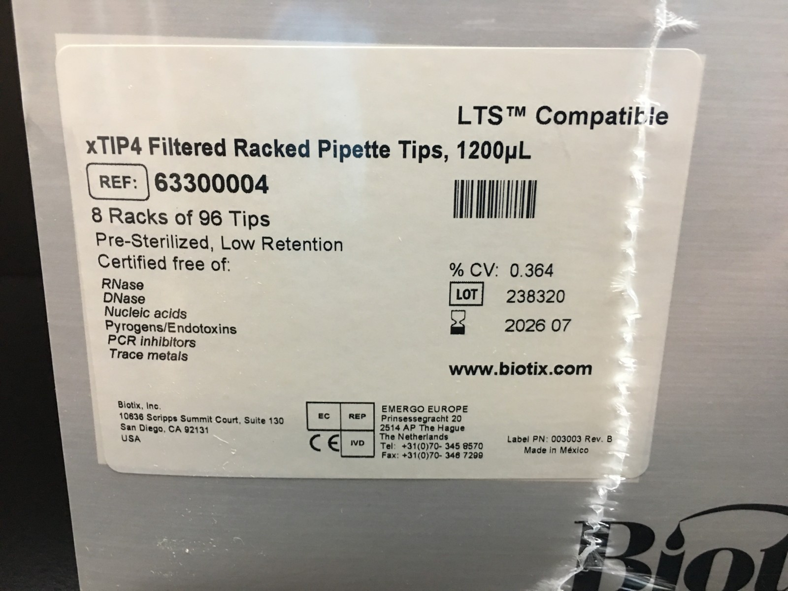 Biotix REF 63300004 xTIP4 LTS Compatible Filtered Pipette Tips 1200uL Lot 4 PKS