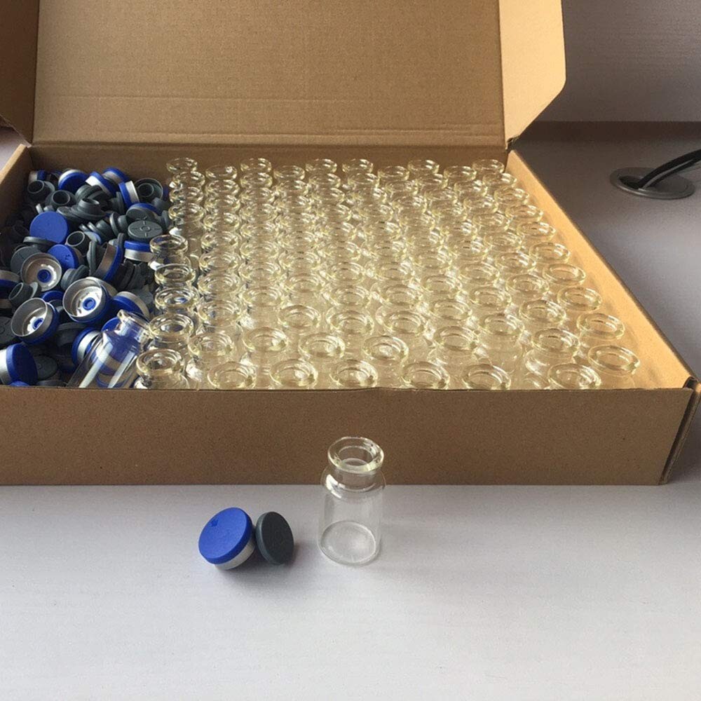 100pcs 10ml Clear Glass Vials with Flip Off Caps and Rubber Stoppers