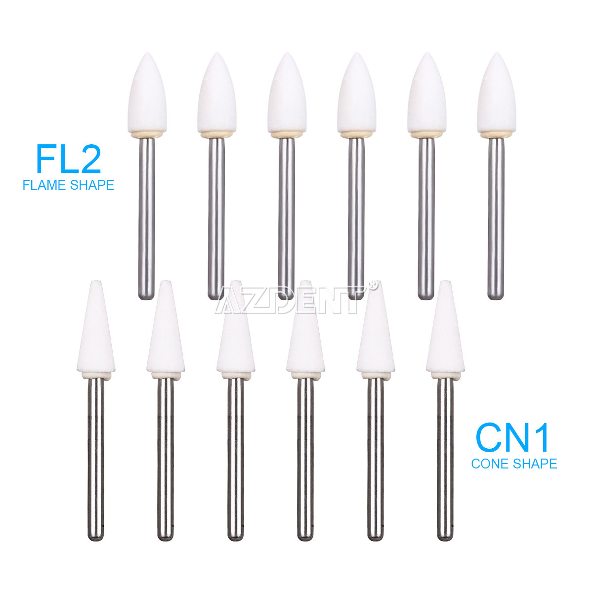 Dental White Stone Aluminum Oxide Polishing Kit FG Burs Round /Cone /Flame Shape