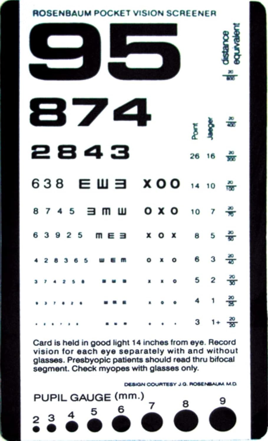 Mini Eye Chart Plastic Pocket Size 6.4 x 3.5 Inches Single Pack