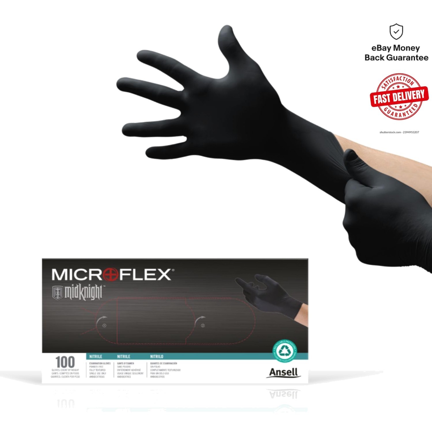 MidKnight MK-296 Black Nitrile Disposable Gloves – Waterproof & Powder-Free – XL