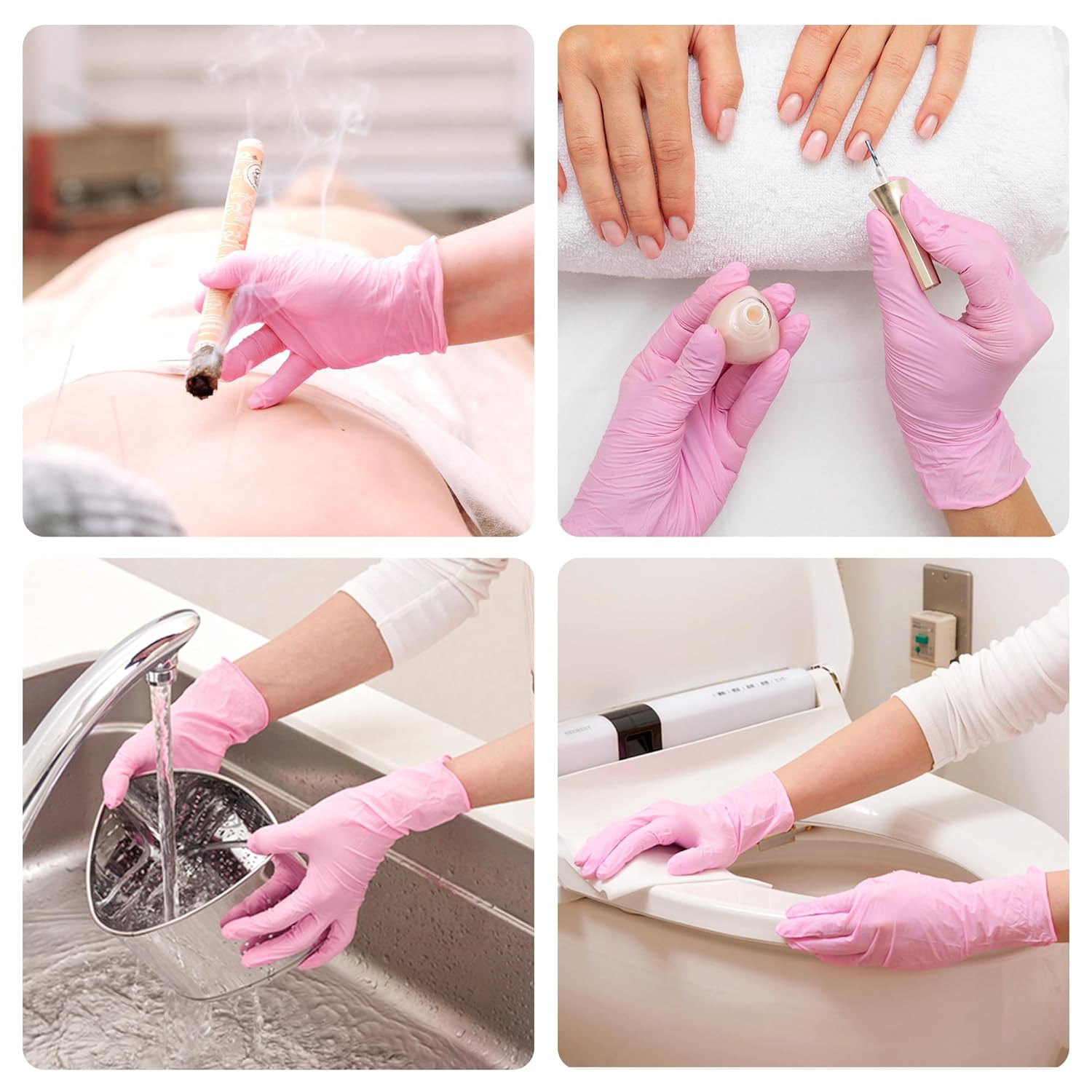 Pink Nitrile Gloves, 3-Mil Industrial Gloves Disposable Latex 100-Ct Box Medium