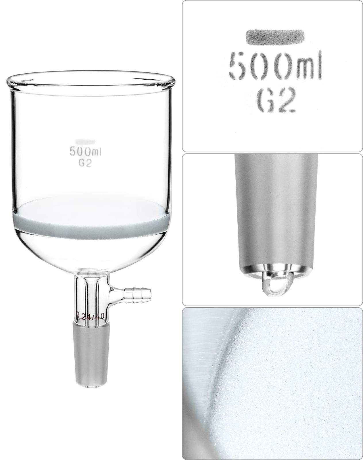 500ml Buchner Funnel & 1000ml Erlenmeyer Flask Set 24/40 Joint Lab Glassware Kit