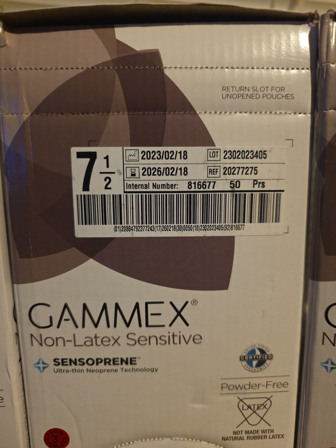 50-Pairs (1 box) Ansell GAMMEX Non LATEX Pl Surgical Gloves Size7 1/2 PowderFree
