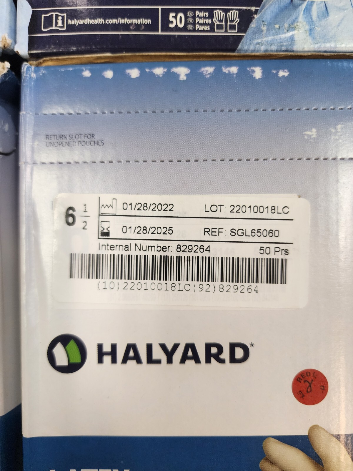 4 CASES Halyard Latex Surgical Gloves – Size 6.5 (200 prs) EXP 2025/01/28