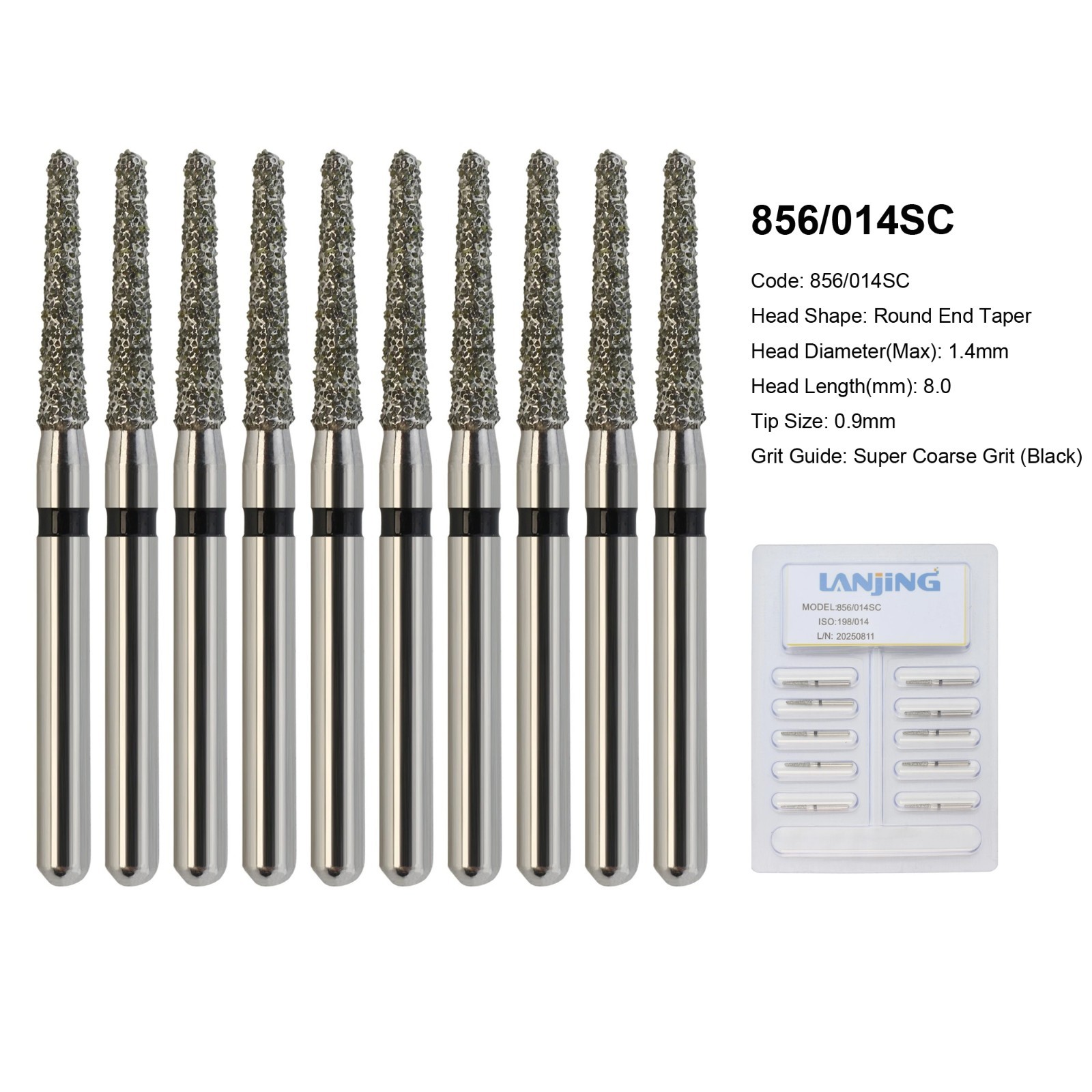 Dental Diamond Burs FG 856/014SC Round End Taper Super Coarse Black High Speed