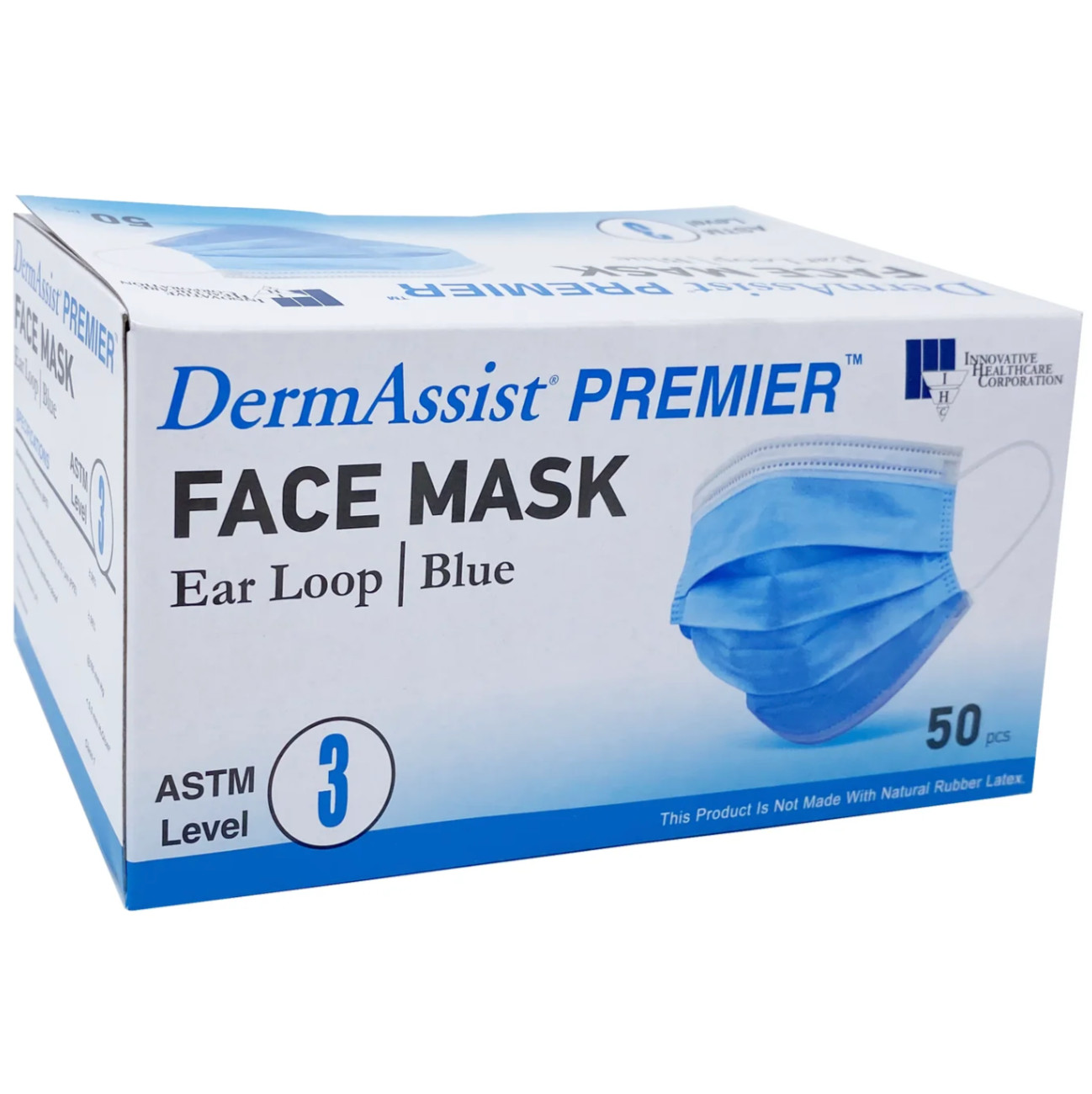 DermAssist Premier Blue Earloop Procedure Face Masks, ASTM Level 3 – Box of 50