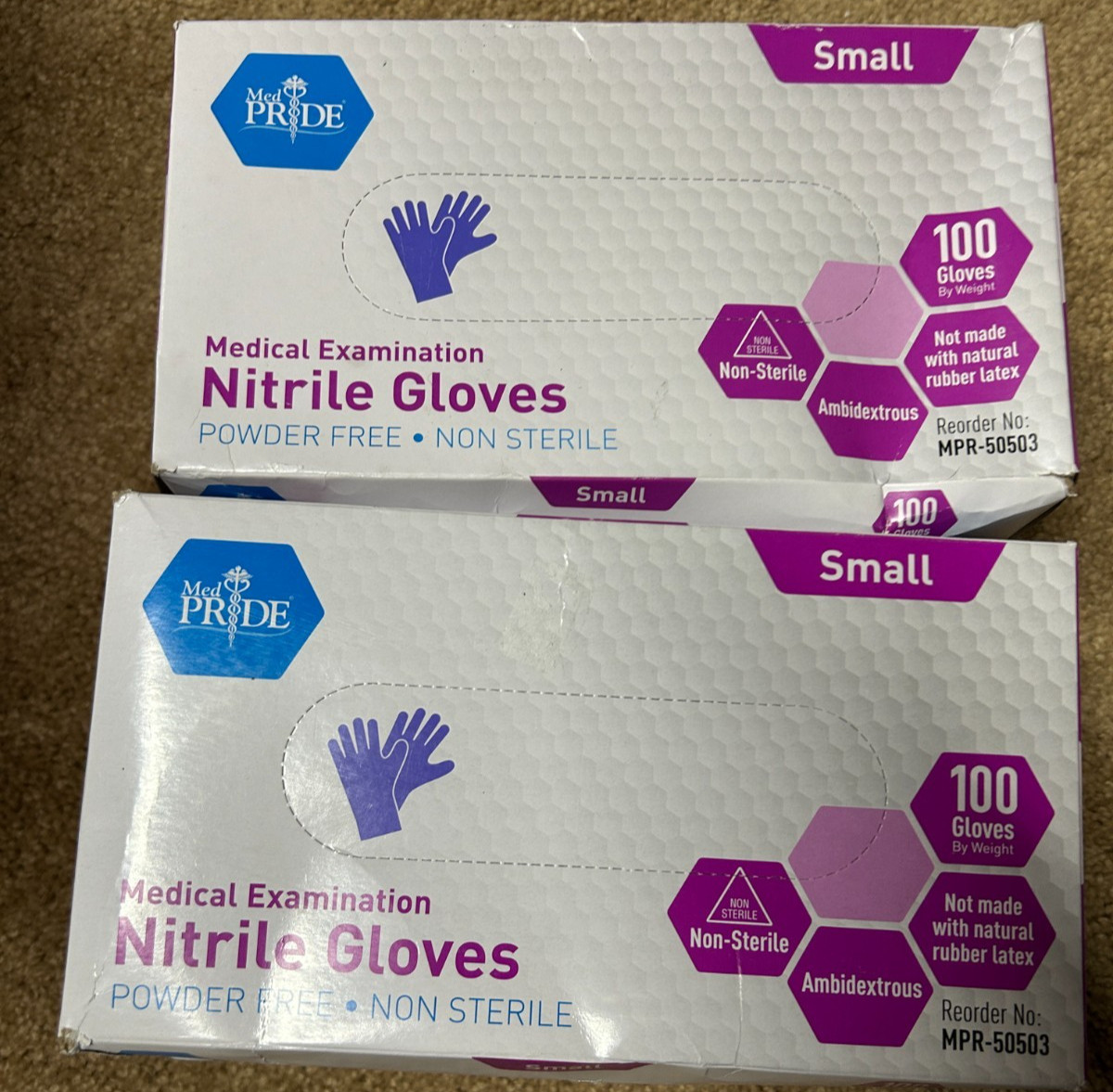 MedPride Powder-Free Nitrile Exam Gloves-Small (Pack of 100)-2 boxes