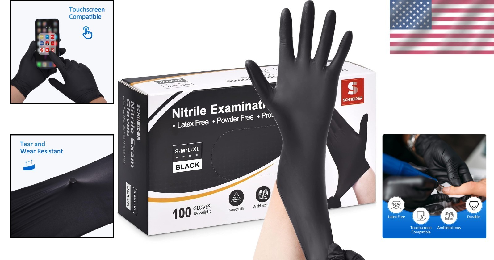 Durable Medium Black Nitrile Gloves – Latex & Powder-Free, 100-Count Box