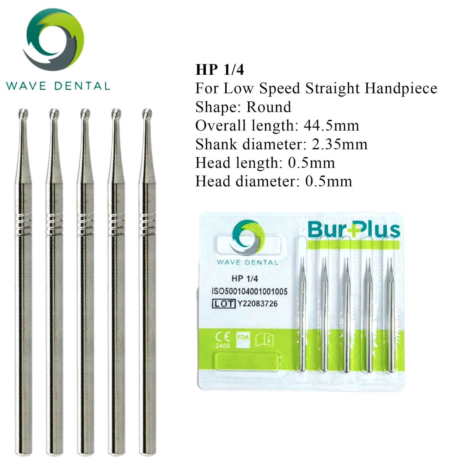 Wave Dental Burs HP Carbide Surgical Round/Straight Fissure Low Speed Straight