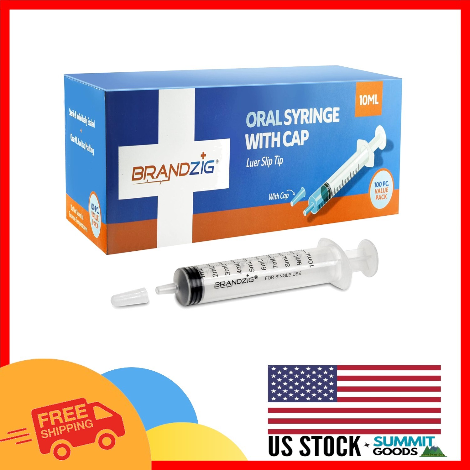 10ml Oral Syringe with Cap – 100 Pack of Sterile Medicine Droppers for Infants