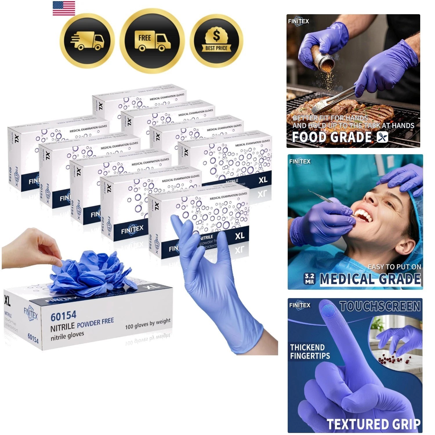 Ice Blue Nitrile Exam Gloves – Powder-free, 1000 PCS Medical & Home Cleaning …