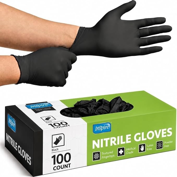 Inspire Black Nitrile Disposable Gloves | 4.5 Nitrile Disposable Safety Medical