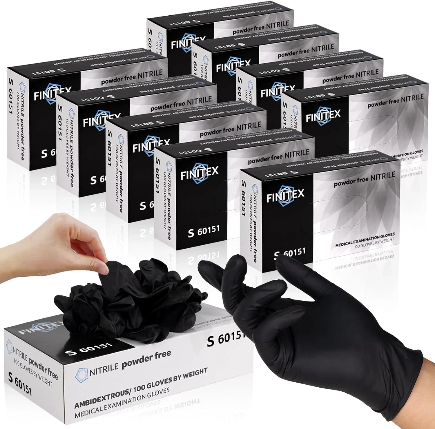 guantes desechables de nitrilo negro sin polvo ni latex examen 3 mil