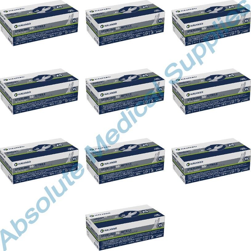 *2,500-Gloves* Halyard Sterling SG Sensi-Guard PF Nitrile Medical X-Small 41657