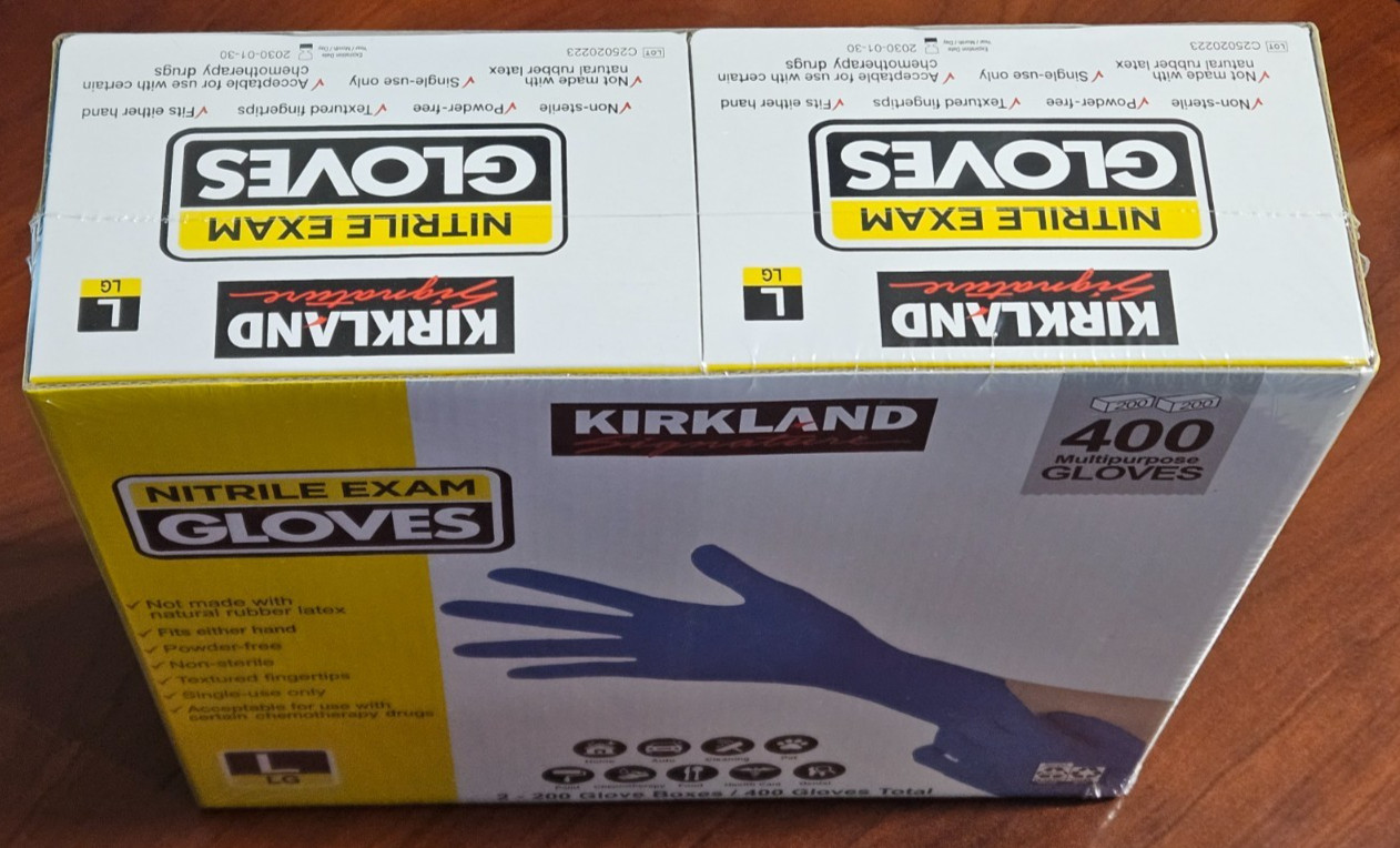 Kirkland Signature Nitrile Exam Multipurpose Gloves Large LG L 400 ct Exp 1/2030