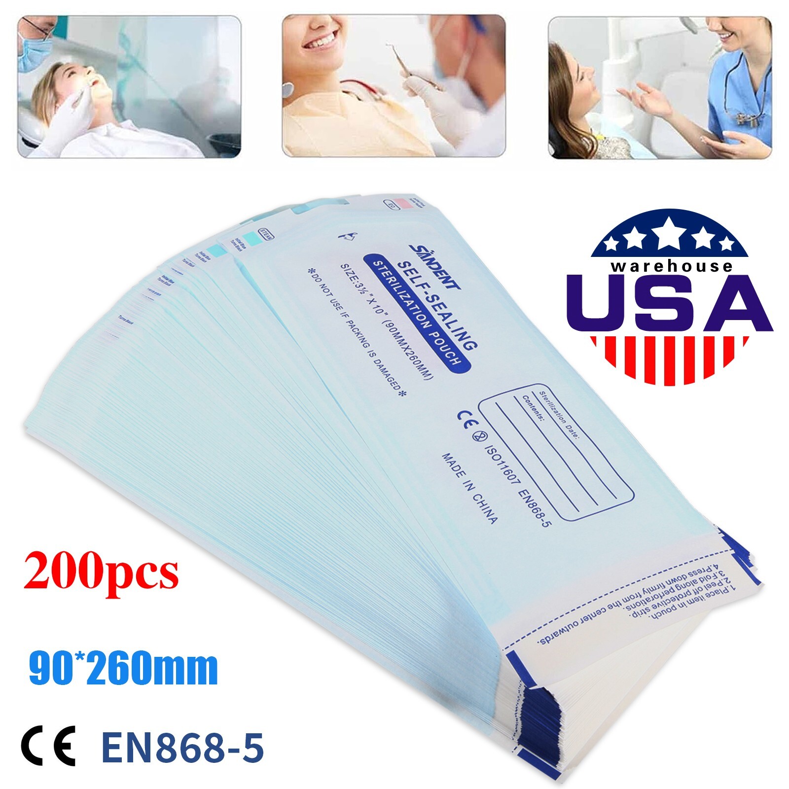 Sterilization Pouches- 3.5 » x 10 » Dental Self Pouch Bag 200 Bags