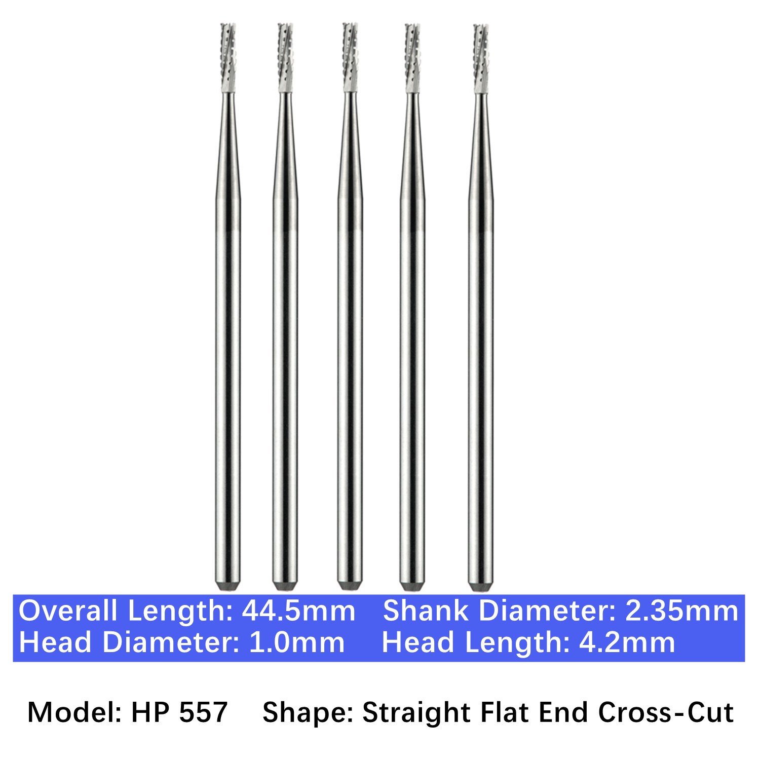 5/pk Vakker Dental Carbide Burs Long Straight HP Straight Fissure Burs Low Speed