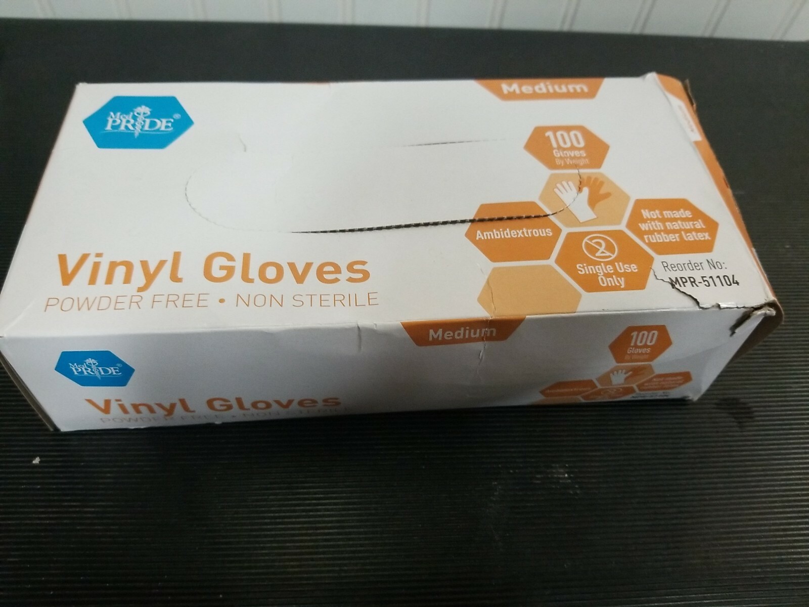 Med Pride Vinyl Gloves Medium 100 count