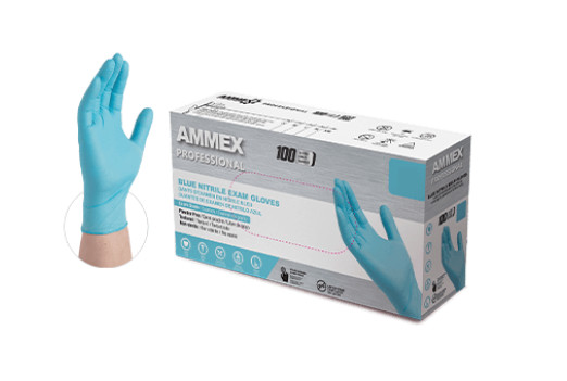AMMEX Professional Blue Nitrile PF Exam Gloves, XL, Box of 100