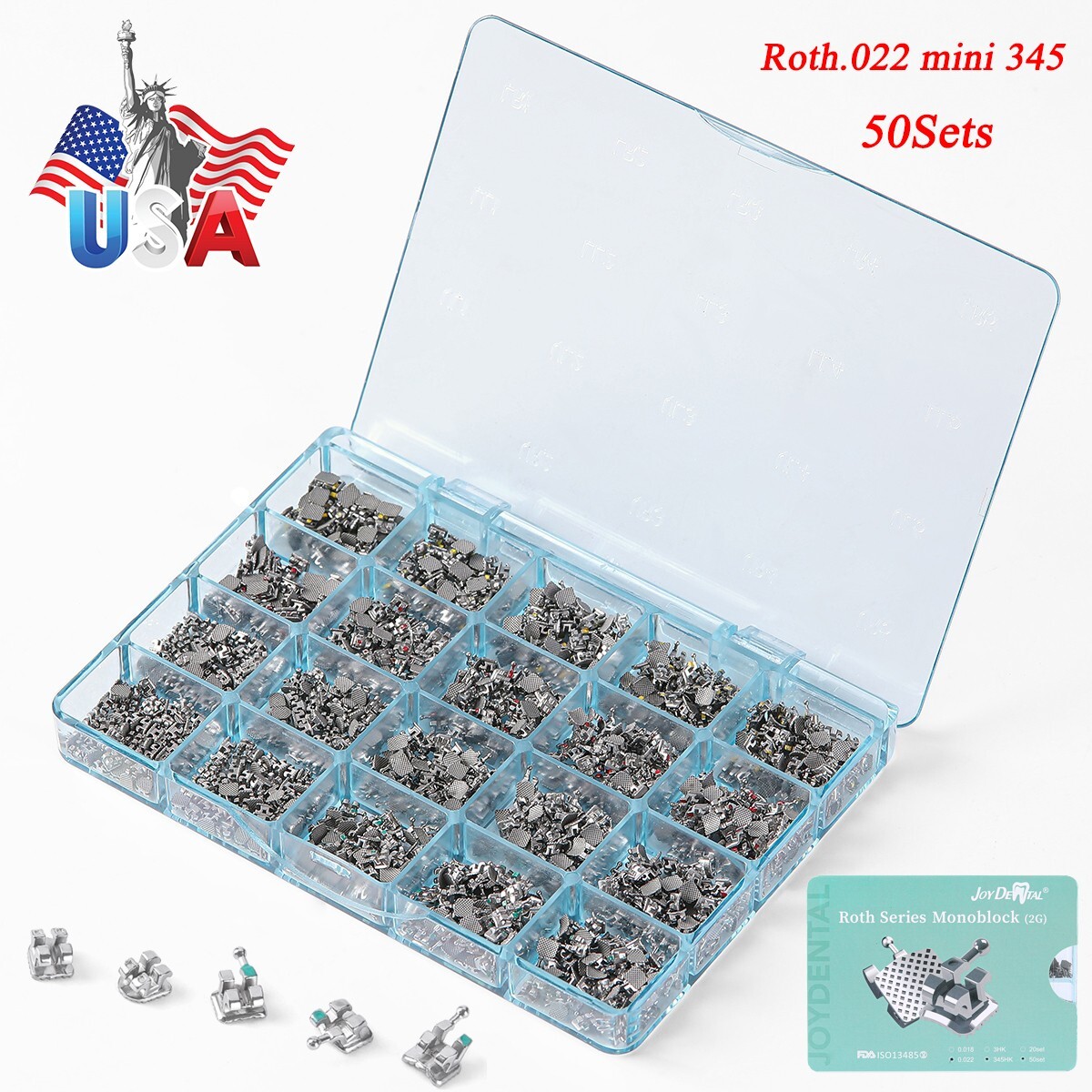 50Set AZDENT Dental Orthodontic Brackets Braces MIM Mini Roth 0.022 Hooks 3-4-5