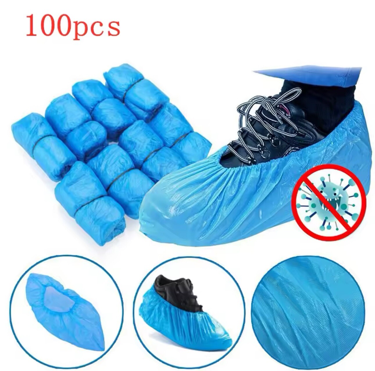 100Pcs Disposable Shoe Covers Non-Slip Water Resistant Dust proof Non Woven New