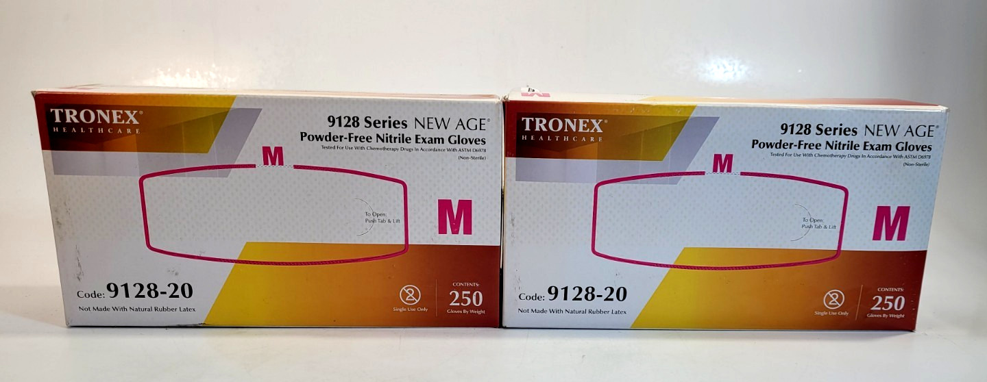 Tronex 9128-20 Nitrile Exam Gloves Powder-Free Size M 250ct Box – Lot of 2